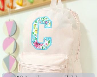 Personalised Monogram Floral Applique Embroidered Mini Toddler Rucksack, Children's Back to School Backpack, Travel Bag