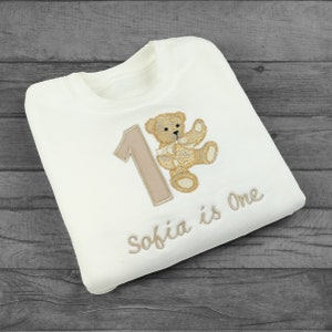 Teddy Bear First Birthday, Personalised, One, 1st, Top, Vest, Bodysuit, T-Shirt