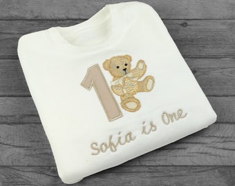 Primo compleanno dell'orsacchiotto, personalizzato, uno, primo, top, gilet, body, t-shirt