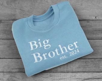 Personalisiertes Big Brother T-Shirt, passender Big Brother, Ankündigung des kleinen Bruders, Geschenk für neuen Bruder, Geschwister, Big Brother gegründet 2024