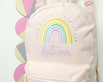 Personalised Rainbow Name Embroidered Mini Toddler Rucksack, Children's Back to School Backpack, Travel Bag - Positive Sunshine