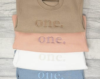 Embroidered "One" 1st Birthday Outfit: Personalized Cotton Blend Jumper