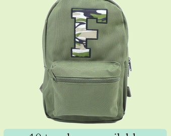 Monogram Army Applique Embroidered Rucksack, Children's Back to School Backpack, Travel Bag