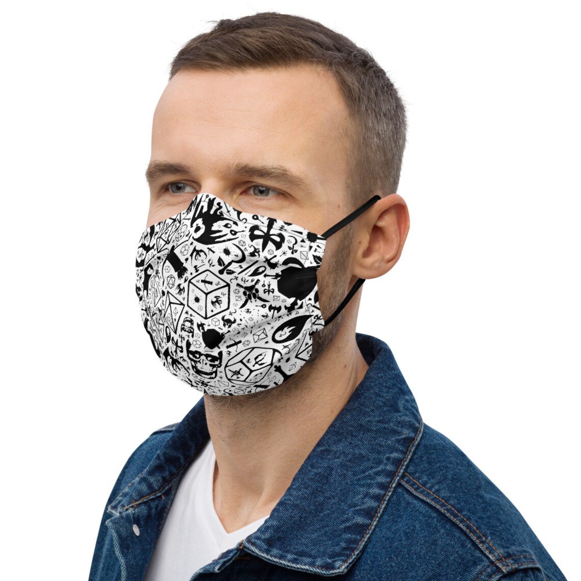 DND Dungeons Face Mask Dragons Design Cover White Retro Etsy