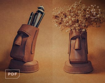 Leather Moai / Easter Island Pen Holder / Vase / Planter [PDF Pattern]