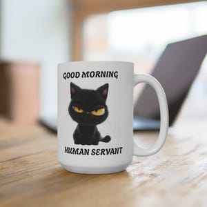 Cat Mug 15oz, Cartoon Cat Good Morning Mug, Funny Cat Lover Gift, Cute Coffee Cup, Cat Owner Present