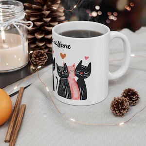 Cat Lover Ceramic Mug - Cute Kitties Claws, Cuddles, and Caffeine Cup, Funny Cat Coffee Mug, Kitty Lover Gift, Cartoon Cat Mug, Cat Lady Tea
