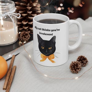 Funny Cat Ceramic Mug, Cartoon Cat Coffee Cup, Cat Lover Gift, My Cat Thinks You're Irrelevant, Cat Lady Gift, Cat Mom Mug