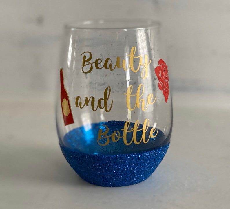 Disney Princess Stemless Glittered Wine Glasses Etsy