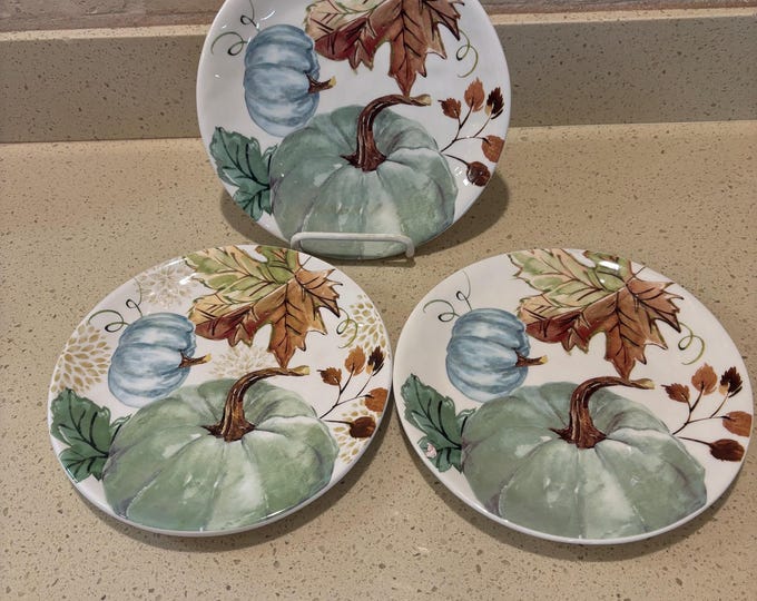 RS Robert Stanley Pumpkins Autumn Fall Leaves 8 1/2" Round Salad Plate ...