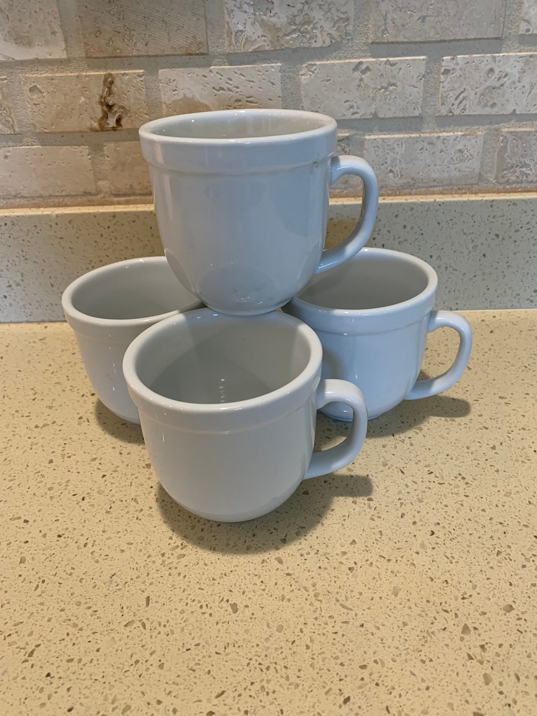 Pottery Barn Suppertime Du Jour White Coffee/tea Mugs Cups 10oz Set of