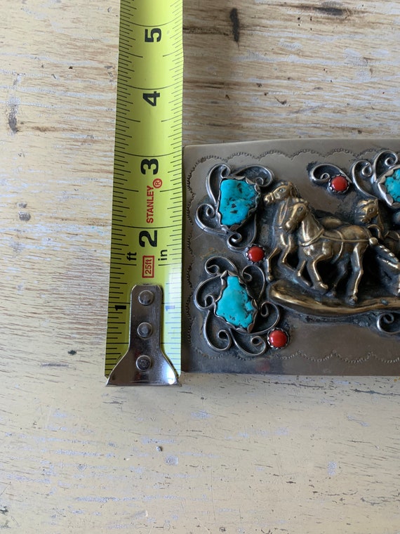 Silver brass Stagecoach Pioneer Western Turquoise… - image 9