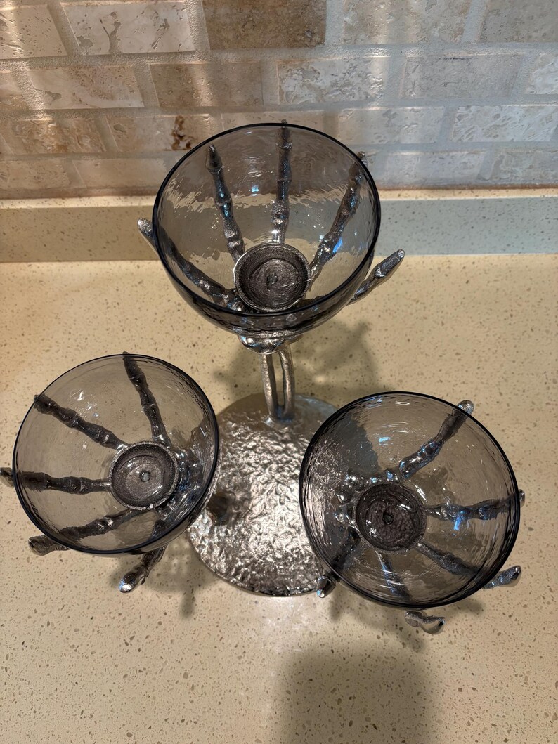 Metal Silver Skeleton Hand Triple Condiment Candy Server Stand - Thumbnail 5