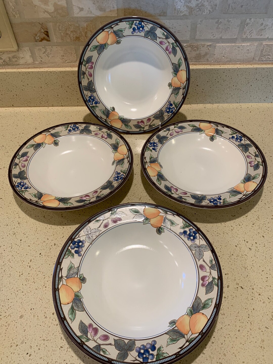 Mikasa Garden Harvest Intaglio Wide Rim Soup Bowls 9-1/4