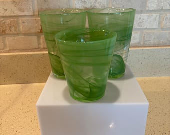 Thick  green swirl blown glasses set of 3