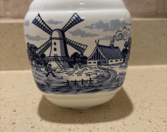 Vintage Wall Mounted Coffee Grinder~ Delft-Blue Ceramic Container No Lid or base coffee holder only