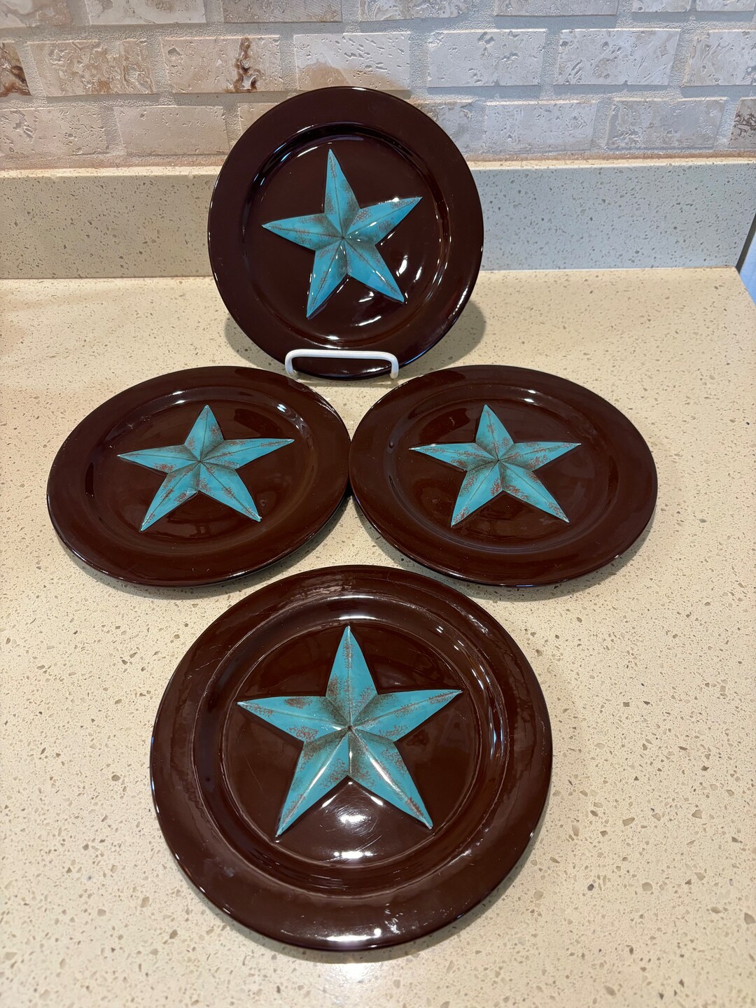 High End Accents Turquoise Star Western Cowboy Ranch Salad Plates Set ...