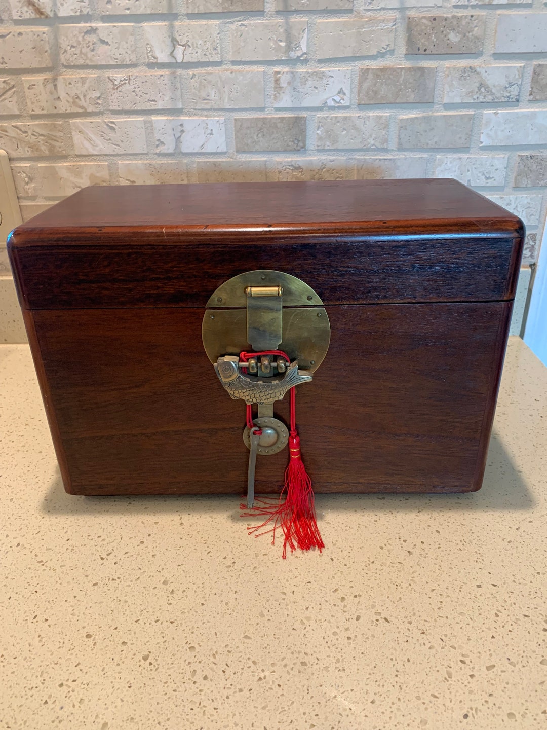 Chinese Wood Box/chest With Brass Fish Lock Etsy