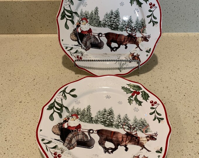 New Better Homes & Gardens Heritage Christmas Salad Plates Santa Sleigh Reindeerset of 2 Etsy