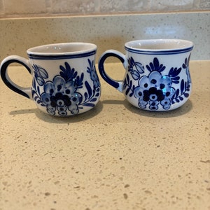 Delft Blue Holland Coffee Mug Tea Cup Hand Painted Windmill Set of 2 - Etsy