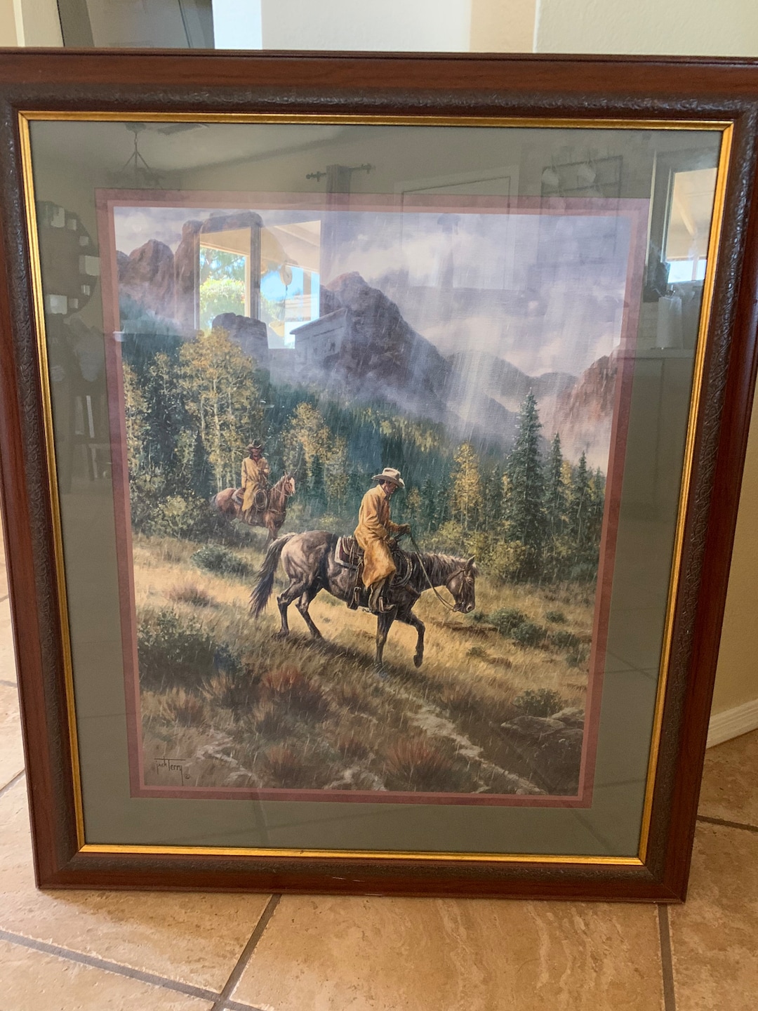 Jack Terry Art Print Home Interiors Cowboys in the Rain Signed Framed