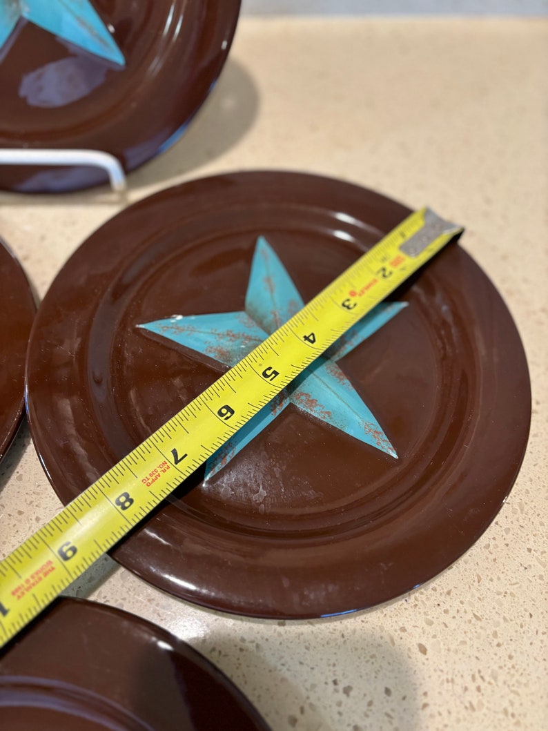 High End Accents Turquoise Star Western Cowboy Ranch Salad Plates Set ...