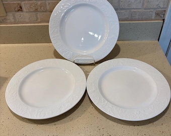 Three Martha Stewart Collection White Vintage Rose dinner Plates