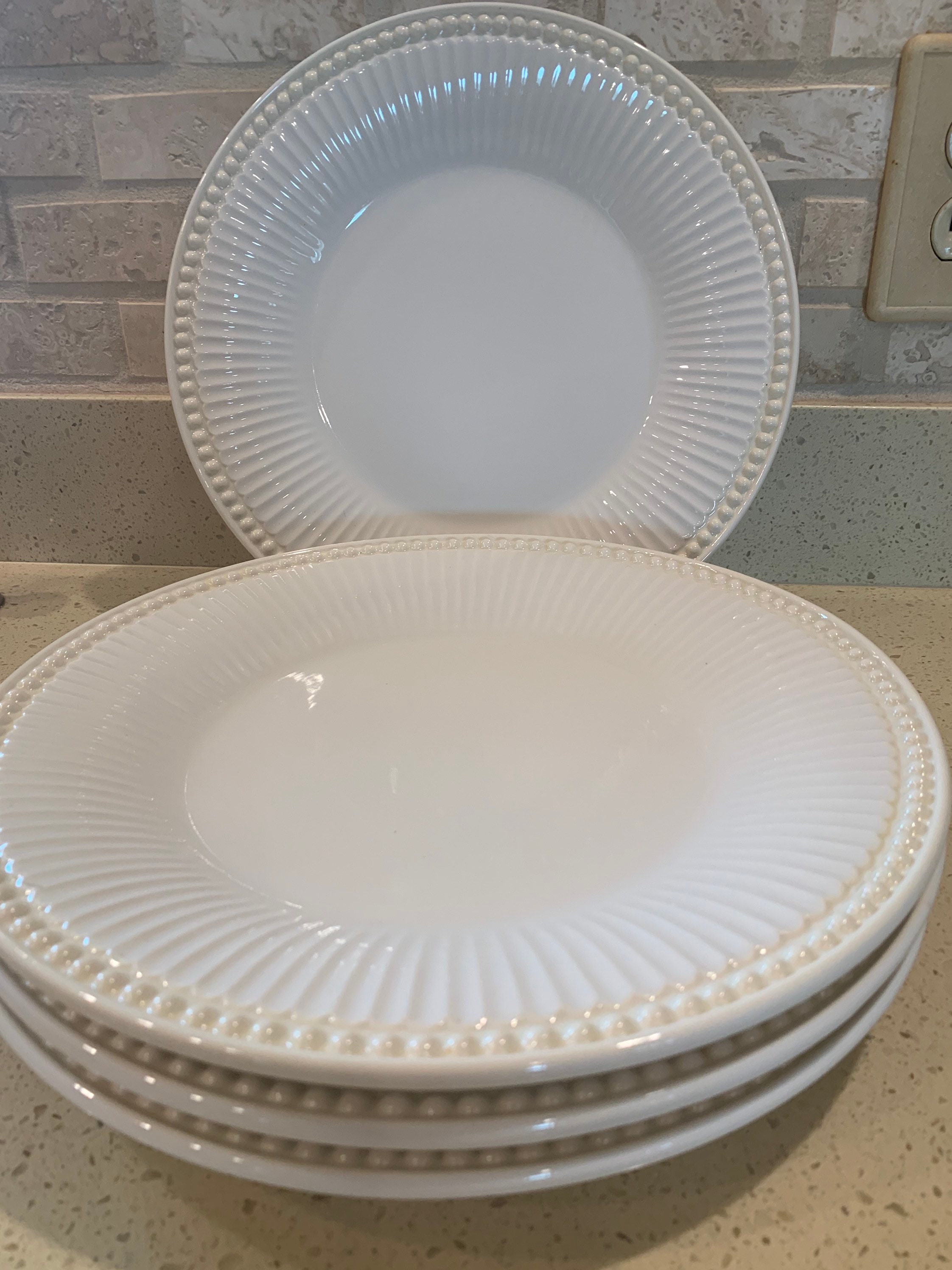 New Lenox BUTLERS PANTRY Dinner Plates 4 White with Beaded Etsy
