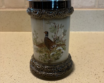 Keramik Jung Beer Steins Stoneware with pewter lid  West Germany hand painted Pheasant scenery