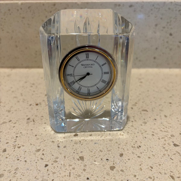 Waterford Crystal Colonnade Desk Clock Paperweight 4"