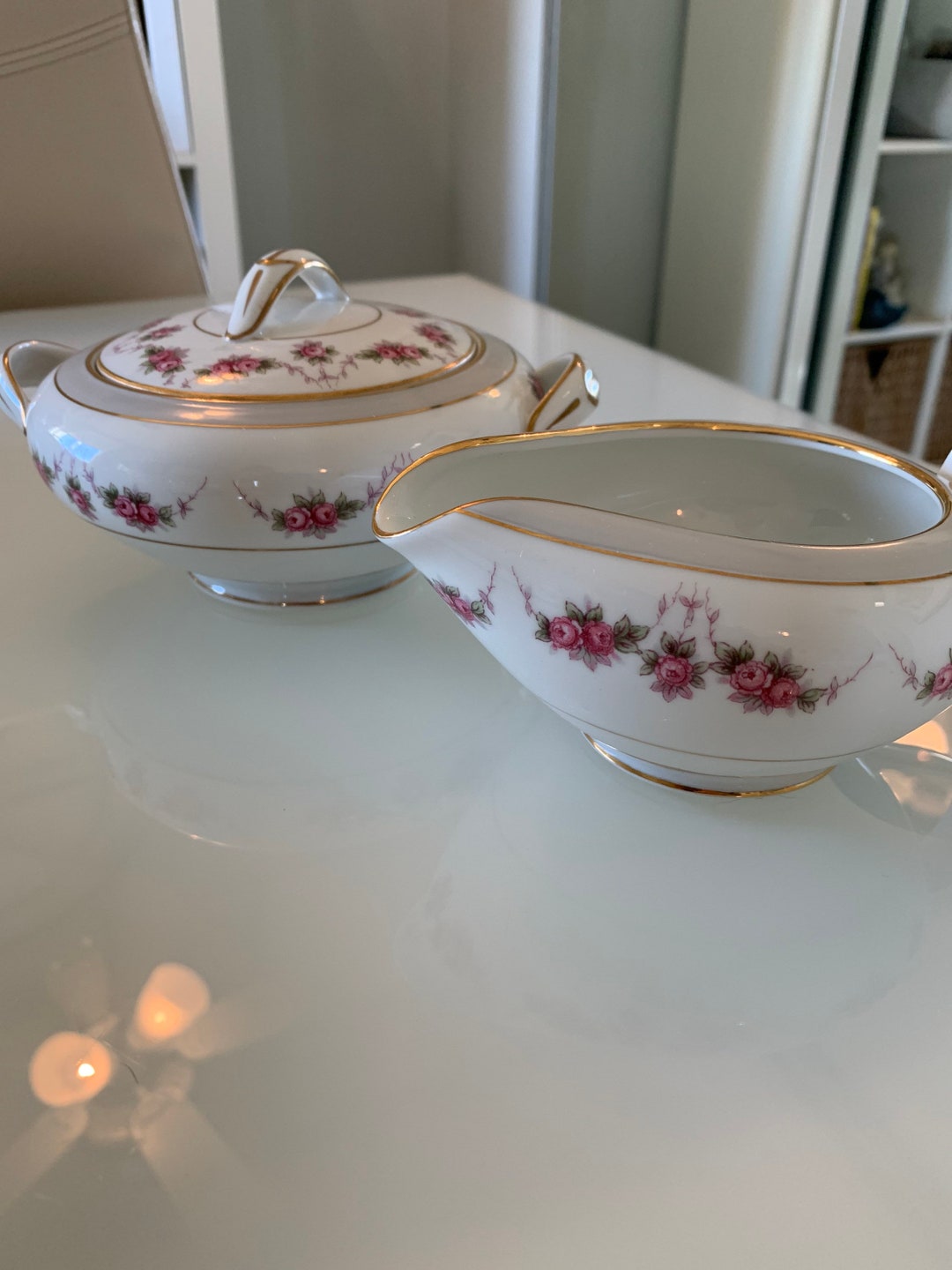 Noritake Pink Roses Creamer and Sugar Etsy