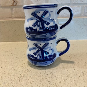 Delft Blue Holland Coffee Mug Tea Cup Hand Painted Windmill Set of 2 - Etsy