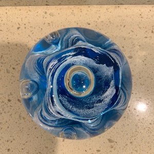 Blue sphere round glass paperweight