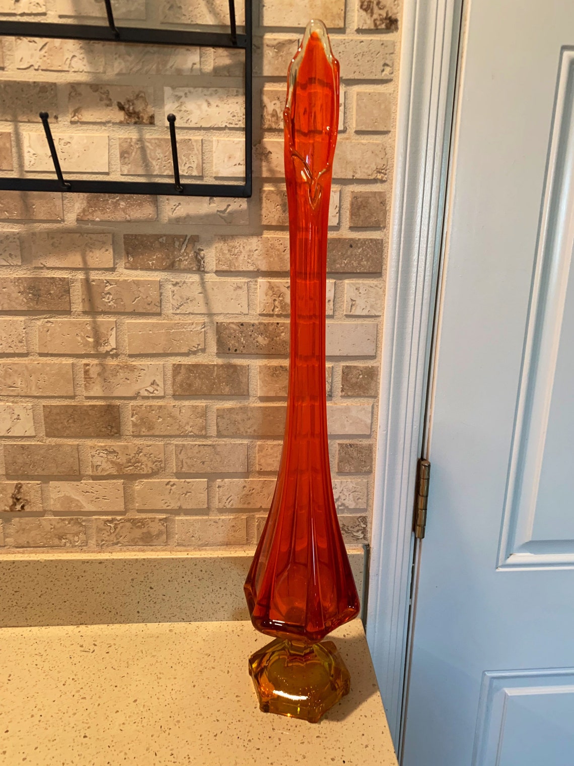 Viking Glass Epic Column Ribbed Swung Vase Persimmon MCM Tall Etsy