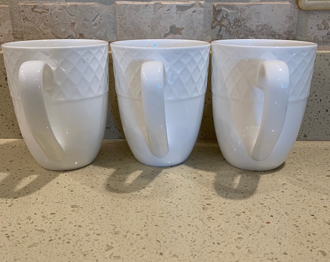 3mikasa Trellis Bone China White Coffee Mugs Set of Four Cup Etsy