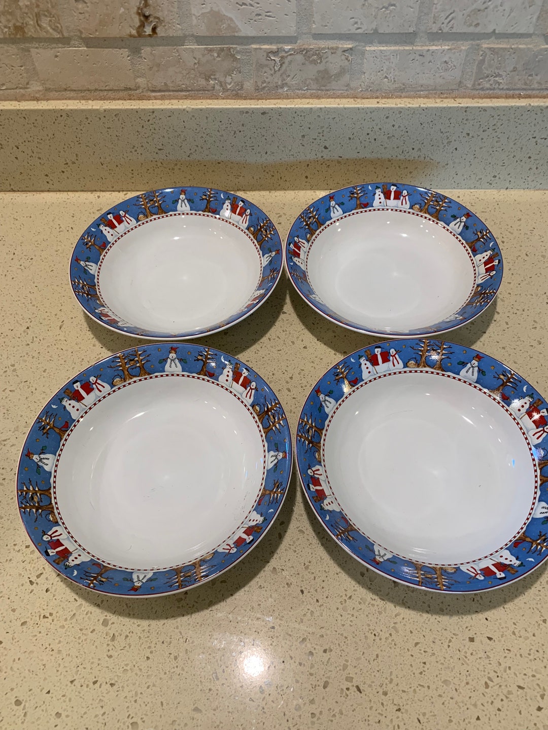 Debbie Mumm SNOWMAN Cereal Bowls Set of 4 VTG Sakura Christmas Etsy
