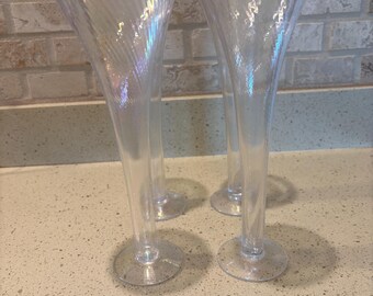 Anthropologie Dobra Blue Champagne Flutes Glasses 24K Rim Set Of 4