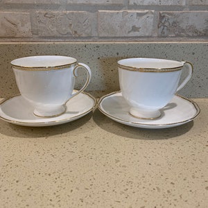 Set of 2 Wedgwood Crown Gold Teacup & Saucer