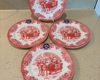 Royal Stafford Santa's Sleigh Deer Salad  Plates Set Of 4 New Christmas New with tags