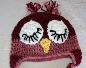 Crochet Sleepy Owl Baby Hat