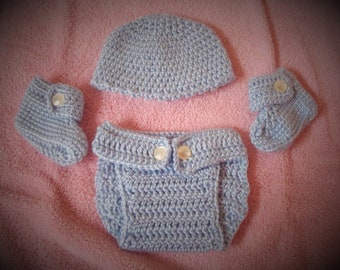 Newborn diaper cover--hat and bootie set