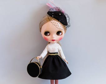 Blythe Doll Outfit - Black & White A-line Skirt Suit