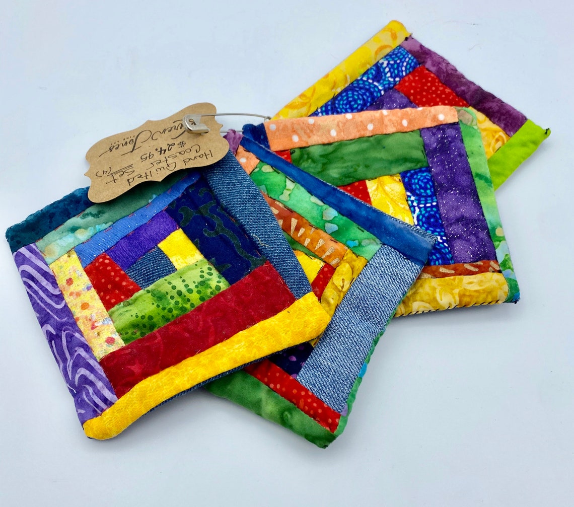 Hand quilted coasters set of four Etsy