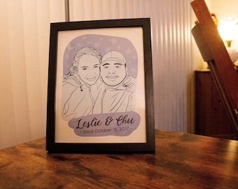Framed Couples Portrait - Personalized Drawing for Couples - Custom Portrait for Girlfriend - Designed Drawing for Boyfriend - Unique Gifts