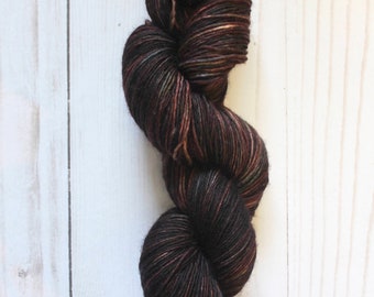 Handdyed yarn / Superwash Merino / Fingering Weight / Rustic Base/ Brown, Purple, Pink, Copper / " Rusty"