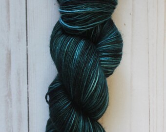 Handdyed yarn / Superwash Merino / Fingering Weight / Rustic Base / Dark Teal, Green, Blue / "Teal"