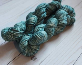 Handdyed yarn / Superwash Merino, Nylon, Cashmere / DK Light Worsted Weight / Snuggly Base / Blue, Grey, Green / "Seafoam"