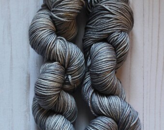 Handdyed yarn / Superwash Merino, Nylon, Cashmere / DK Light Worsted Weight / Snuggly Base / Light Blue Grey/ "Speckled Pewter"