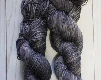 Handdyed yarn / Superwash Merino, Nylon, Stellina / Sparkles Base / Denim Blue, Purple, Grey/ Silvergrey