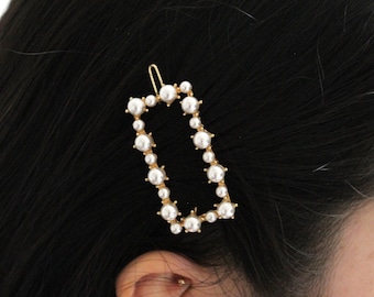 Parel rechthoek clip goud barrette haaraccessoire